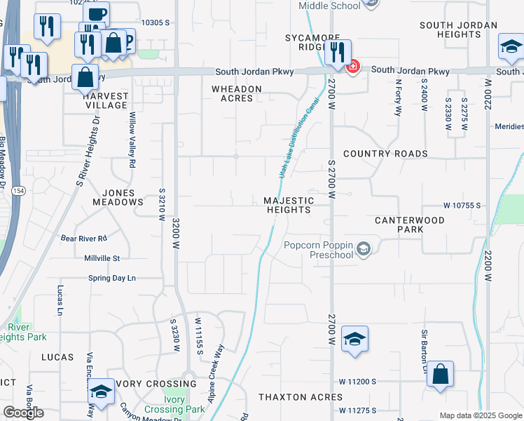 map of restaurants, bars, coffee shops, grocery stores, and more near 2929 West 10755 South in South Jordan