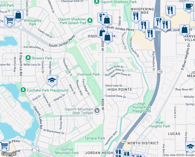 map of restaurants, bars, coffee shops, grocery stores, and more near 10896 Poplar Brook Place in South Jordan