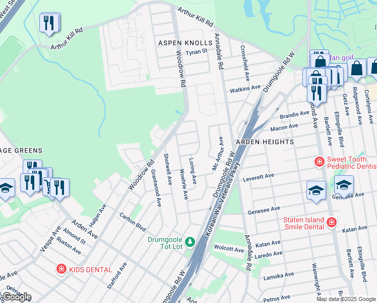 map of restaurants, bars, coffee shops, grocery stores, and more near 3 Loring Avenue in Staten Island