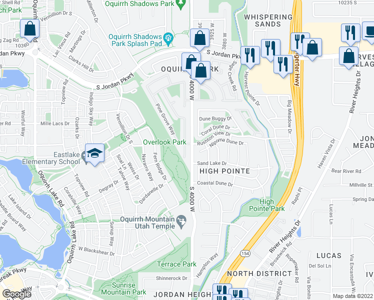 map of restaurants, bars, coffee shops, grocery stores, and more near 10893 Poplar Brook Place in South Jordan
