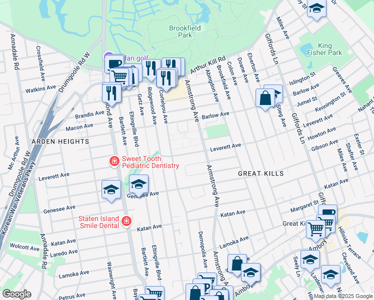 map of restaurants, bars, coffee shops, grocery stores, and more near 522 Leverett Avenue in Staten Island