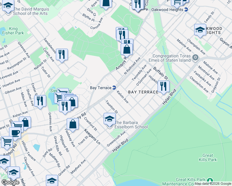 map of restaurants, bars, coffee shops, grocery stores, and more near 32 Kelvin Avenue in Staten Island