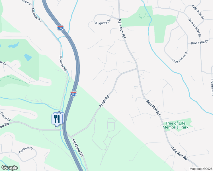 map of restaurants, bars, coffee shops, grocery stores, and more near 1619 Ashwood Court in Pittsburgh