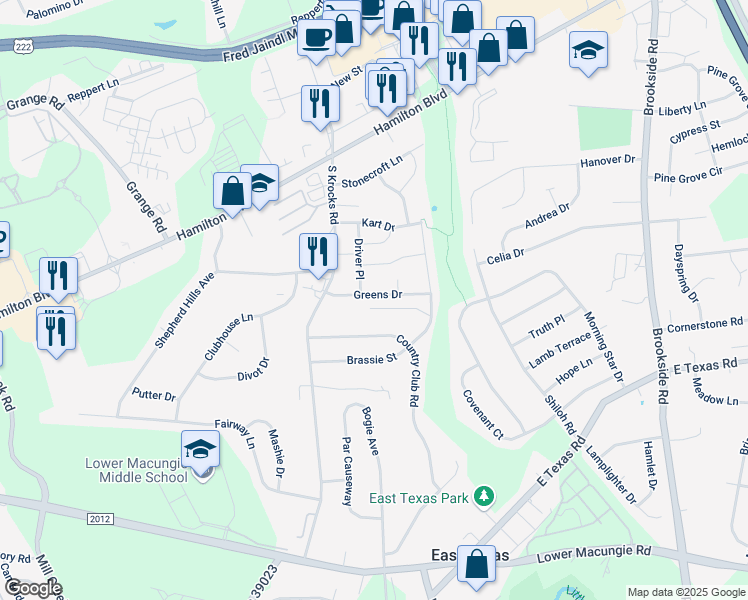 map of restaurants, bars, coffee shops, grocery stores, and more near 5682 Greens Drive in Wescosville