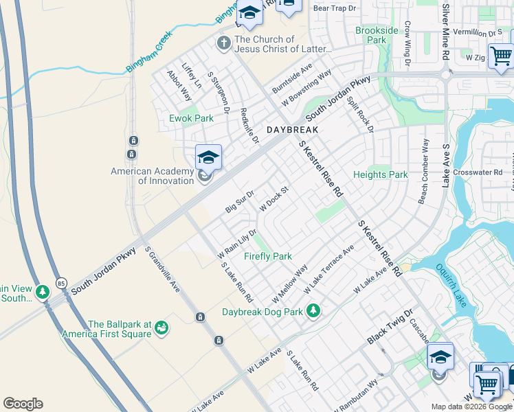 map of restaurants, bars, coffee shops, grocery stores, and more near 10757 South Porcini Drive in South Jordan
