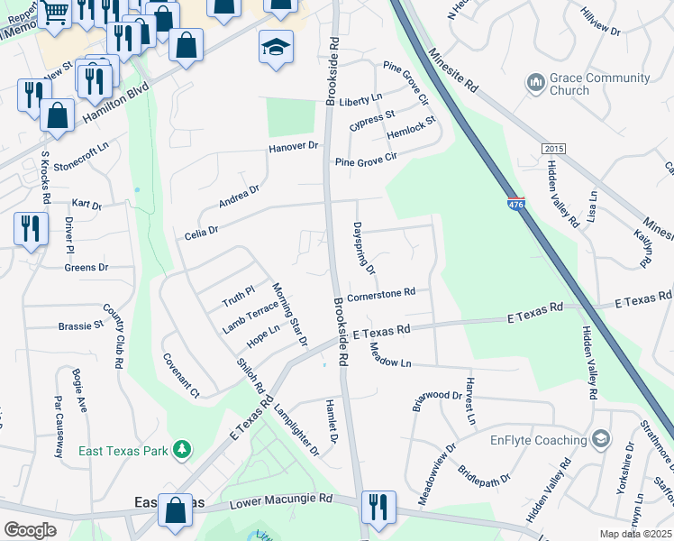 map of restaurants, bars, coffee shops, grocery stores, and more near 1385 North Brookside Road in Wescosville