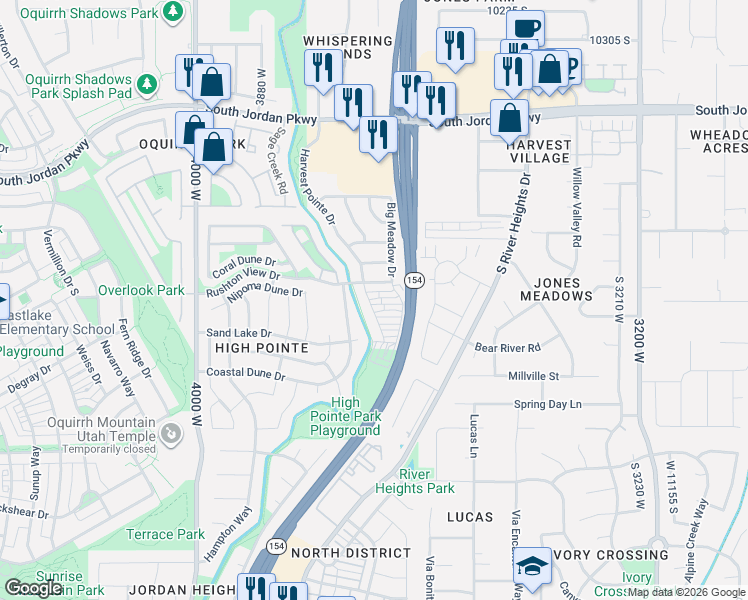 map of restaurants, bars, coffee shops, grocery stores, and more near 3684 Golden Sky Lane in South Jordan