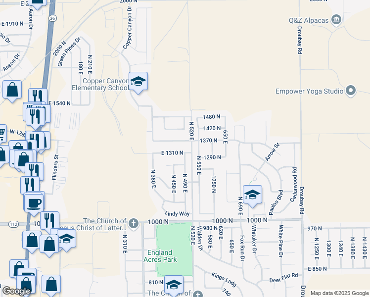 map of restaurants, bars, coffee shops, grocery stores, and more near 1298 North 490 East in Tooele