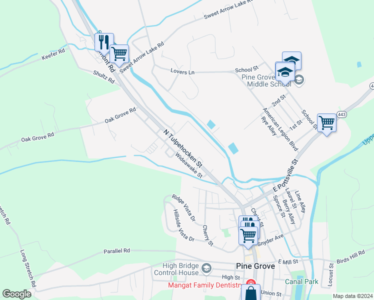 map of restaurants, bars, coffee shops, grocery stores, and more near 80 North Tulpehocken Street in Pine Grove