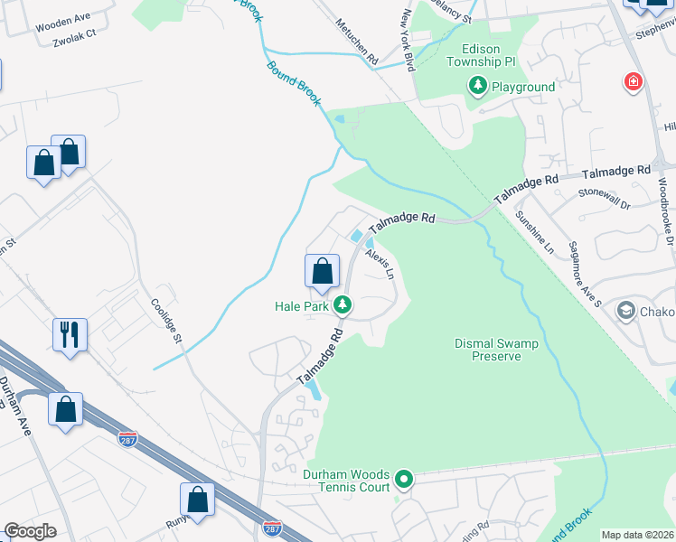 map of restaurants, bars, coffee shops, grocery stores, and more near 22 Wilmbelton Court in Edison