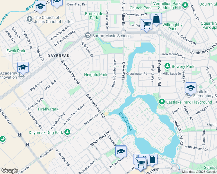 map of restaurants, bars, coffee shops, grocery stores, and more near 10783 Lake Terrace Avenue in South Jordan