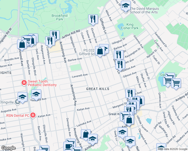 map of restaurants, bars, coffee shops, grocery stores, and more near 173 Brookfield Avenue in Staten Island