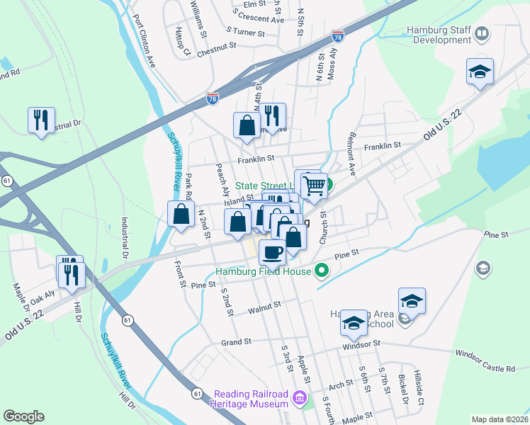 map of restaurants, bars, coffee shops, grocery stores, and more near in Hamburg