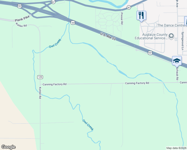 map of restaurants, bars, coffee shops, grocery stores, and more near 11979 Canning Factory Road in Wapakoneta