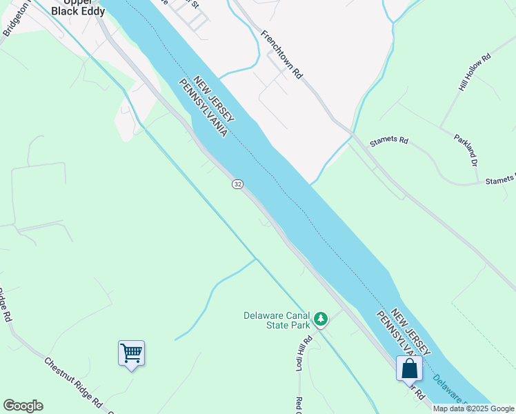 map of restaurants, bars, coffee shops, grocery stores, and more near 1330 River Road in Upper Black Eddy