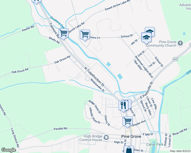 map of restaurants, bars, coffee shops, grocery stores, and more near 84 North Tulpehocken Street in Pine Grove
