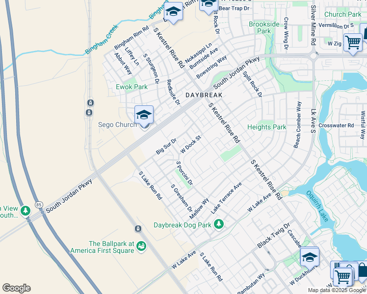 map of restaurants, bars, coffee shops, grocery stores, and more near 10778 South Porcini Drive in South Jordan