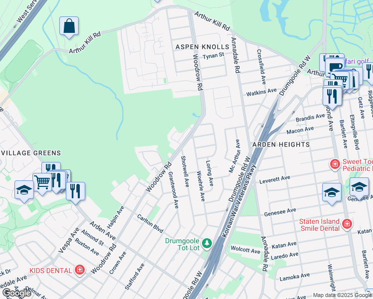 map of restaurants, bars, coffee shops, grocery stores, and more near 64 Woehrle Avenue in Staten Island