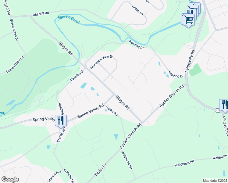 map of restaurants, bars, coffee shops, grocery stores, and more near 3249 Bingen Road in Bethlehem