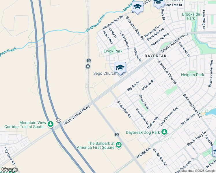 map of restaurants, bars, coffee shops, grocery stores, and more near 11398 South Lake Run Road in South Jordan