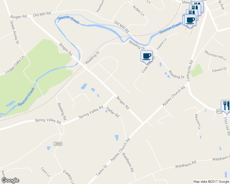 map of restaurants, bars, coffee shops, grocery stores, and more near 3249 Bingen Road in Bethlehem