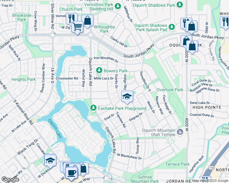 map of restaurants, bars, coffee shops, grocery stores, and more near 10741 Topview Road in South Jordan
