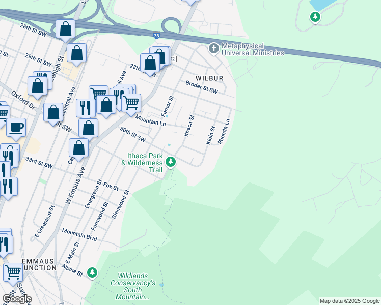 map of restaurants, bars, coffee shops, grocery stores, and more near 2631 30th Street Southwest in Allentown