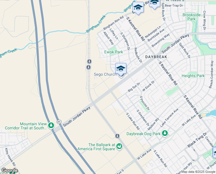 map of restaurants, bars, coffee shops, grocery stores, and more near 10983 South Lake Run Road in South Jordan