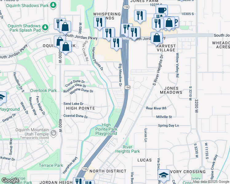 map of restaurants, bars, coffee shops, grocery stores, and more near 3691 West Sunrise Sky Lane in South Jordan