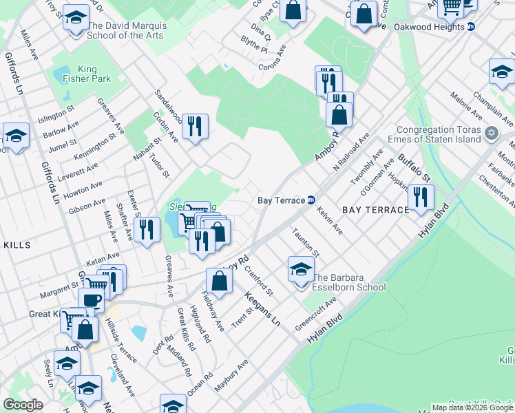 map of restaurants, bars, coffee shops, grocery stores, and more near 25 Fawn Lane in Staten Island