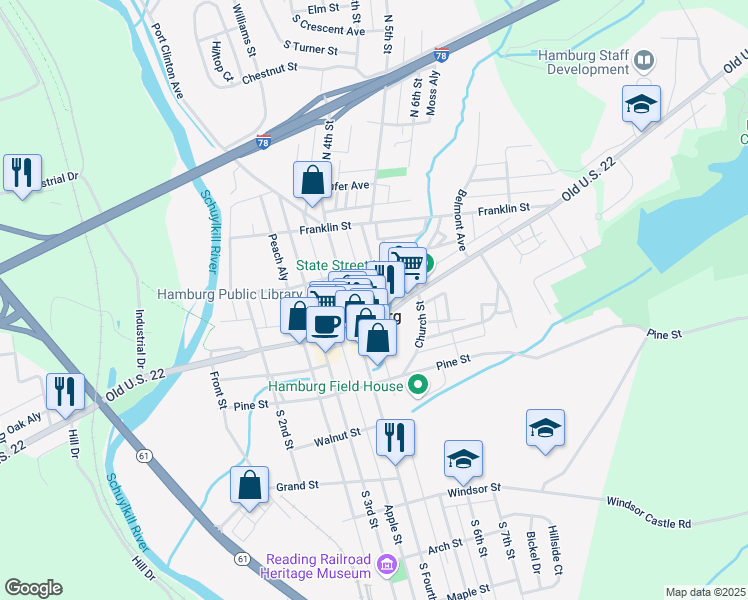 map of restaurants, bars, coffee shops, grocery stores, and more near 450 State Street in Hamburg