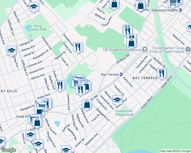 map of restaurants, bars, coffee shops, grocery stores, and more near 25 Fawn Lane in Staten Island