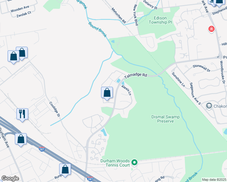 map of restaurants, bars, coffee shops, grocery stores, and more near 22 Wilmbelton Court in Edison