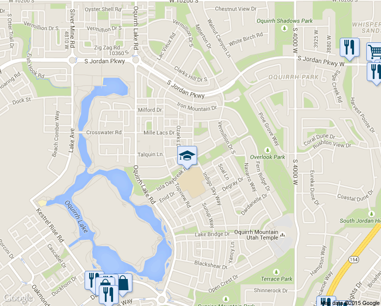 map of restaurants, bars, coffee shops, grocery stores, and more near 10734 Indigo Sky Way in South Jordan