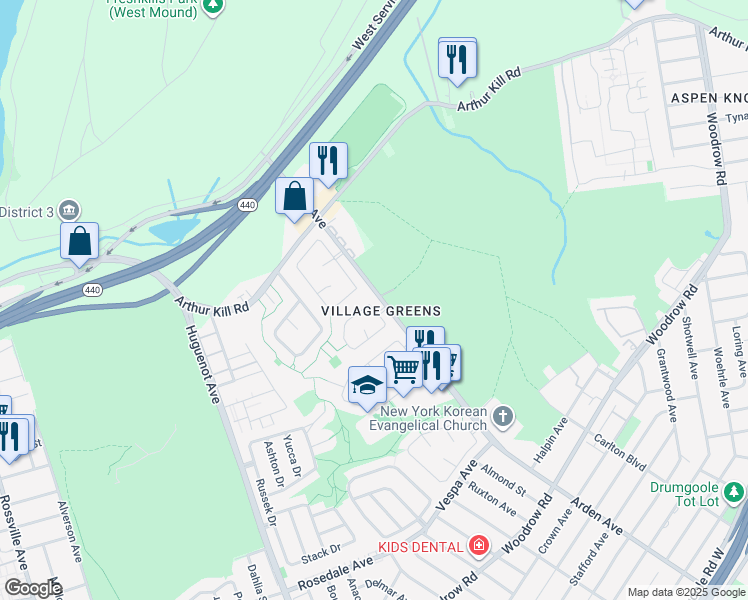 map of restaurants, bars, coffee shops, grocery stores, and more near 211 Forest Green in Staten Island