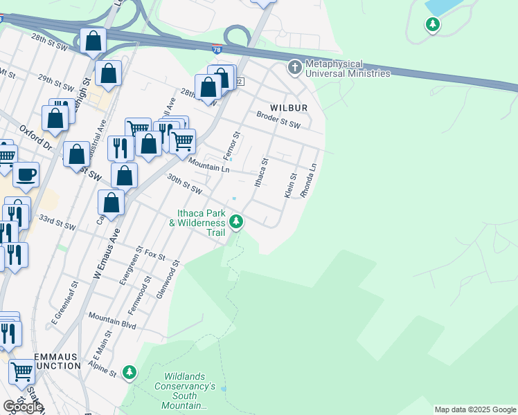 map of restaurants, bars, coffee shops, grocery stores, and more near 2631 30th Street Southwest in Allentown