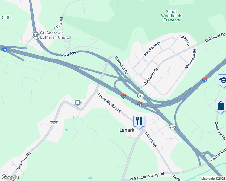 map of restaurants, bars, coffee shops, grocery stores, and more near Walter J. Dealtrey Memorial Highway in Coopersburg