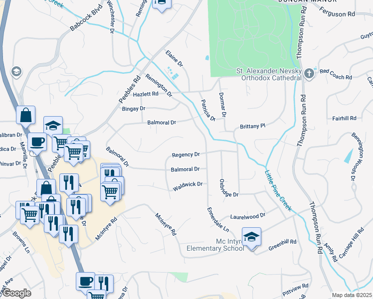 map of restaurants, bars, coffee shops, grocery stores, and more near 1190 Windmill Lane in Pittsburgh