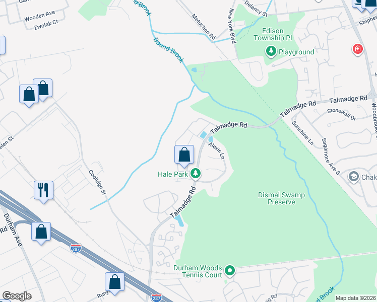 map of restaurants, bars, coffee shops, grocery stores, and more near 35 Inverness Drive in Edison