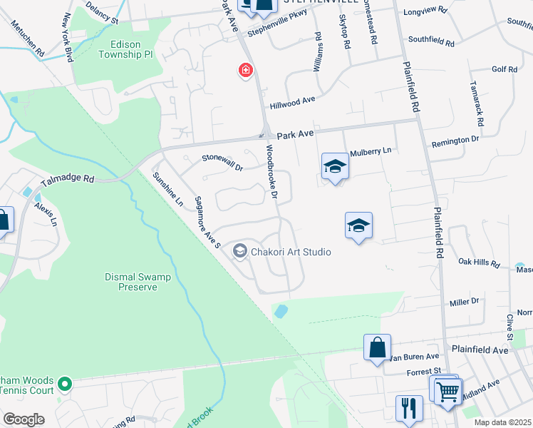 map of restaurants, bars, coffee shops, grocery stores, and more near 9 Pheasant Run in Edison