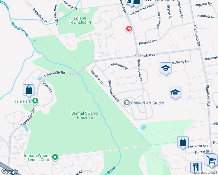 map of restaurants, bars, coffee shops, grocery stores, and more near 52 Sagamore Avenue South in Edison