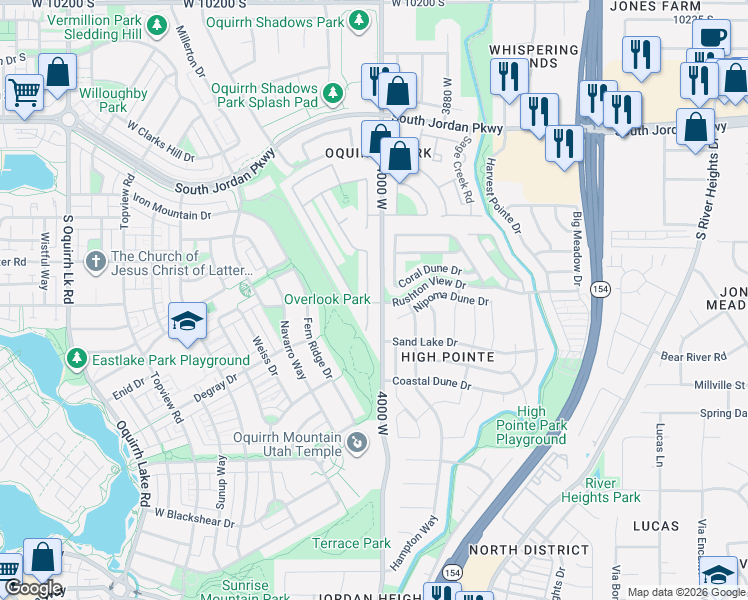 map of restaurants, bars, coffee shops, grocery stores, and more near 10862 Pine Shadow Road in South Jordan