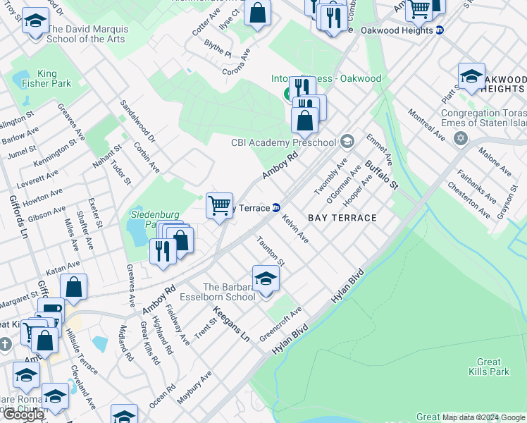map of restaurants, bars, coffee shops, grocery stores, and more near 39 Junction Court in Staten Island
