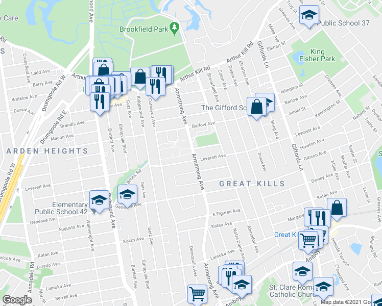 map of restaurants, bars, coffee shops, grocery stores, and more near 920 Armstrong Avenue in Staten Island