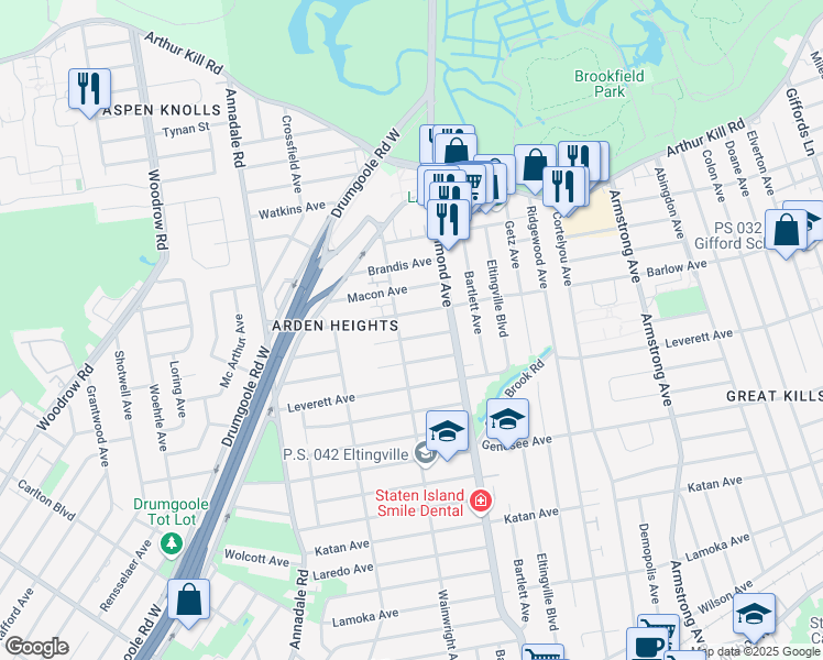 map of restaurants, bars, coffee shops, grocery stores, and more near 657 Barlow Avenue in Staten Island