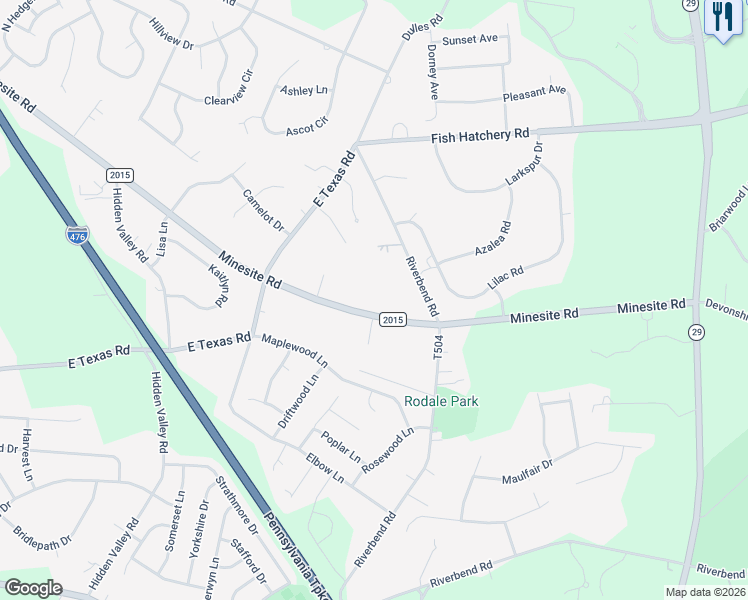 map of restaurants, bars, coffee shops, grocery stores, and more near 1775 Minesite Road in Allentown