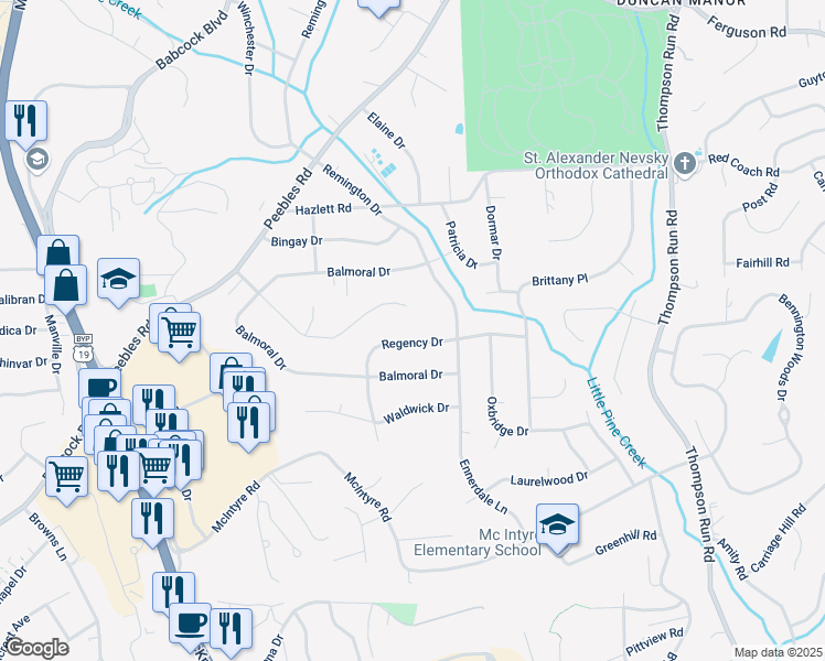 map of restaurants, bars, coffee shops, grocery stores, and more near 1190 Windmill Lane in Pittsburgh