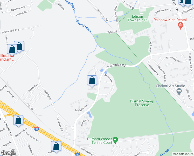 map of restaurants, bars, coffee shops, grocery stores, and more near 5 Edinburgh Court in Edison