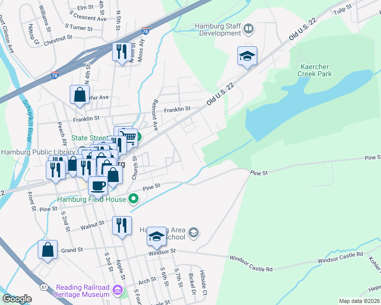 map of restaurants, bars, coffee shops, grocery stores, and more near 765 Saint Johns Road in Hamburg