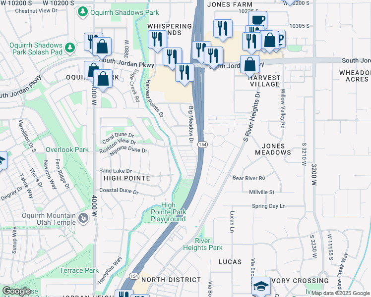 map of restaurants, bars, coffee shops, grocery stores, and more near 3678 West Sunrise Sky Lane in South Jordan
